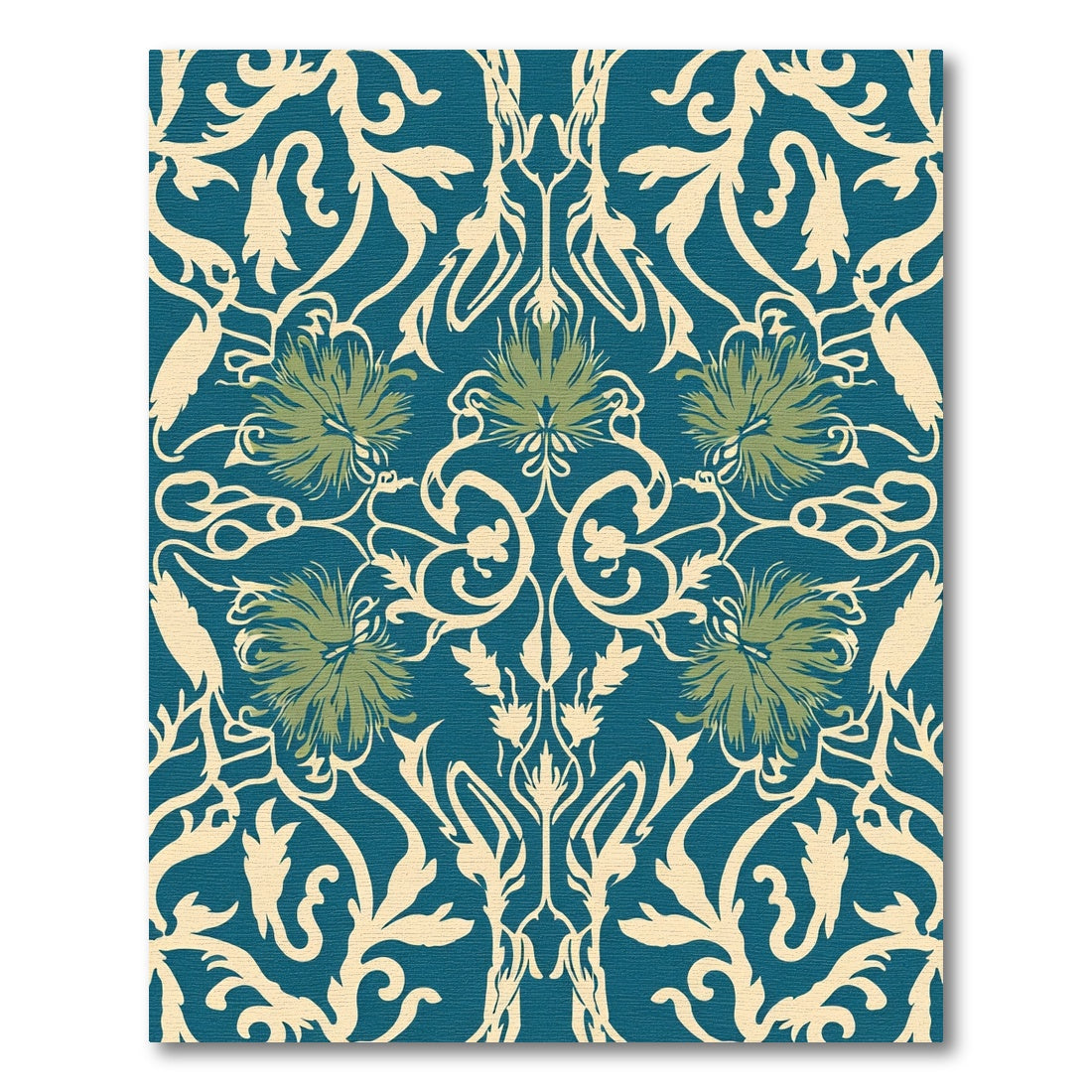 Teal Cream Floral Scroll Harmony Rug