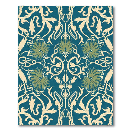 Teal Cream Floral Scroll Harmony Rug