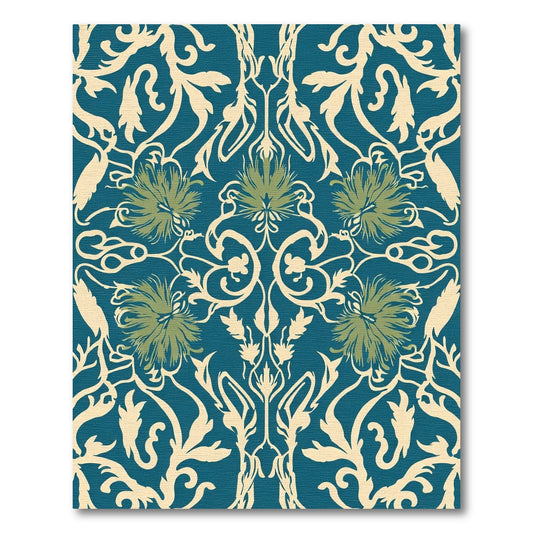 Teal Cream Floral Scroll Harmony Rug