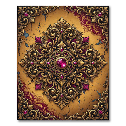 Ornate Golden Jewel Baroque Filigree Rug