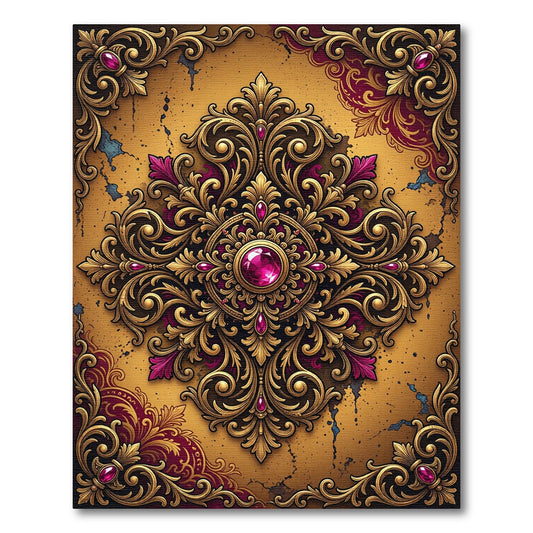 Ornate Golden Jewel Baroque Filigree Rug