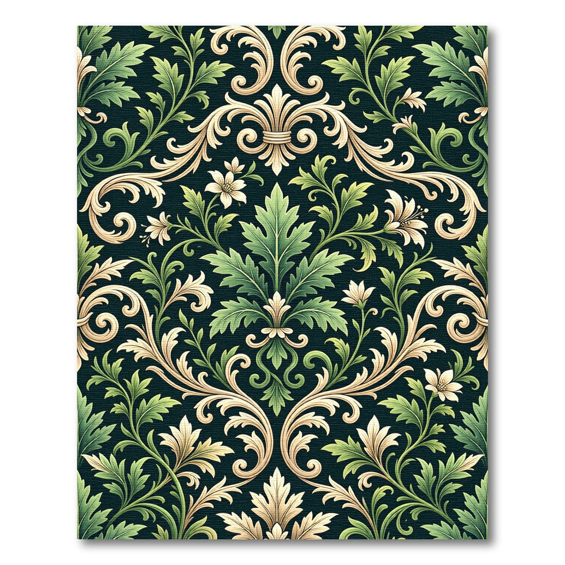 Dark Green and Gold Floral Scroll Rug