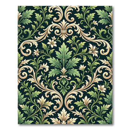 Dark Green and Gold Floral Scroll Rug