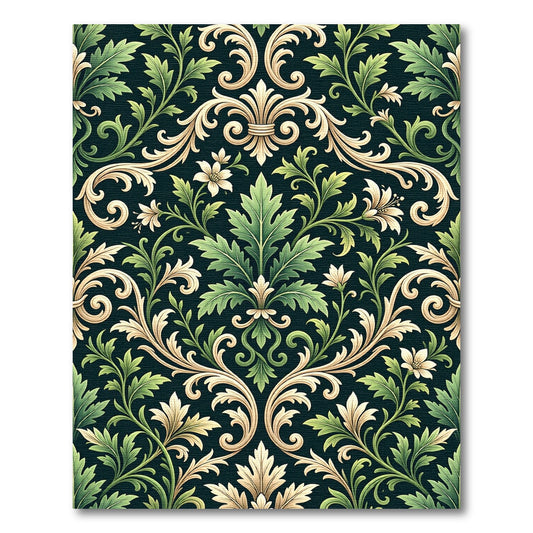 Dark Green and Gold Floral Scroll Rug