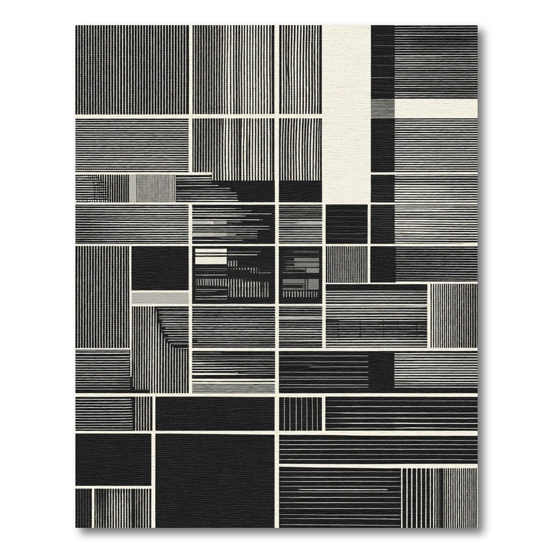 Geometric Black and Cream Stripe Collage Rug