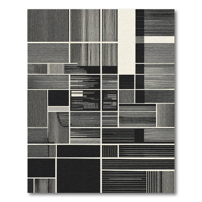 Geometric Black and Cream Stripe Collage Rug
