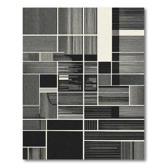 Geometric Black and Cream Stripe Collage Rug