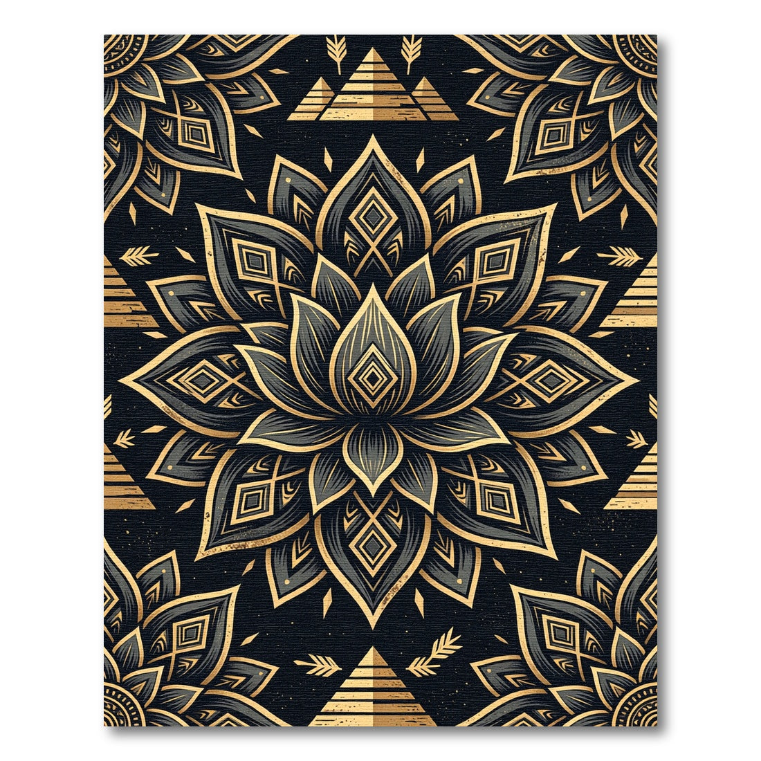 Ornate Gold Lotus Black Geometric Mandala Rug