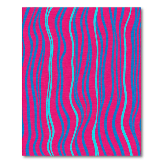 Vibrant Pink Blue Wavy Stripes Rug
