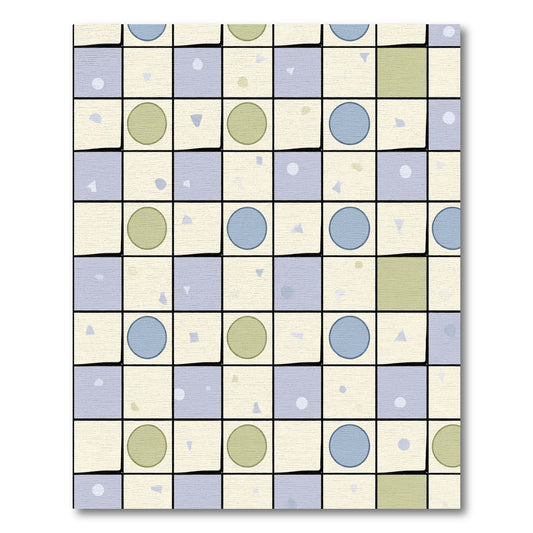 Checkerboard Blue Green Circle Patchwork Rug