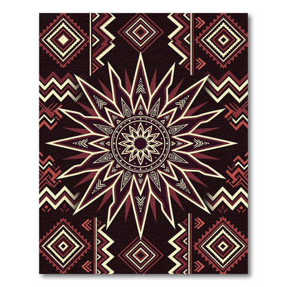 Deep Red Geometric Sunburst Medallion Rug