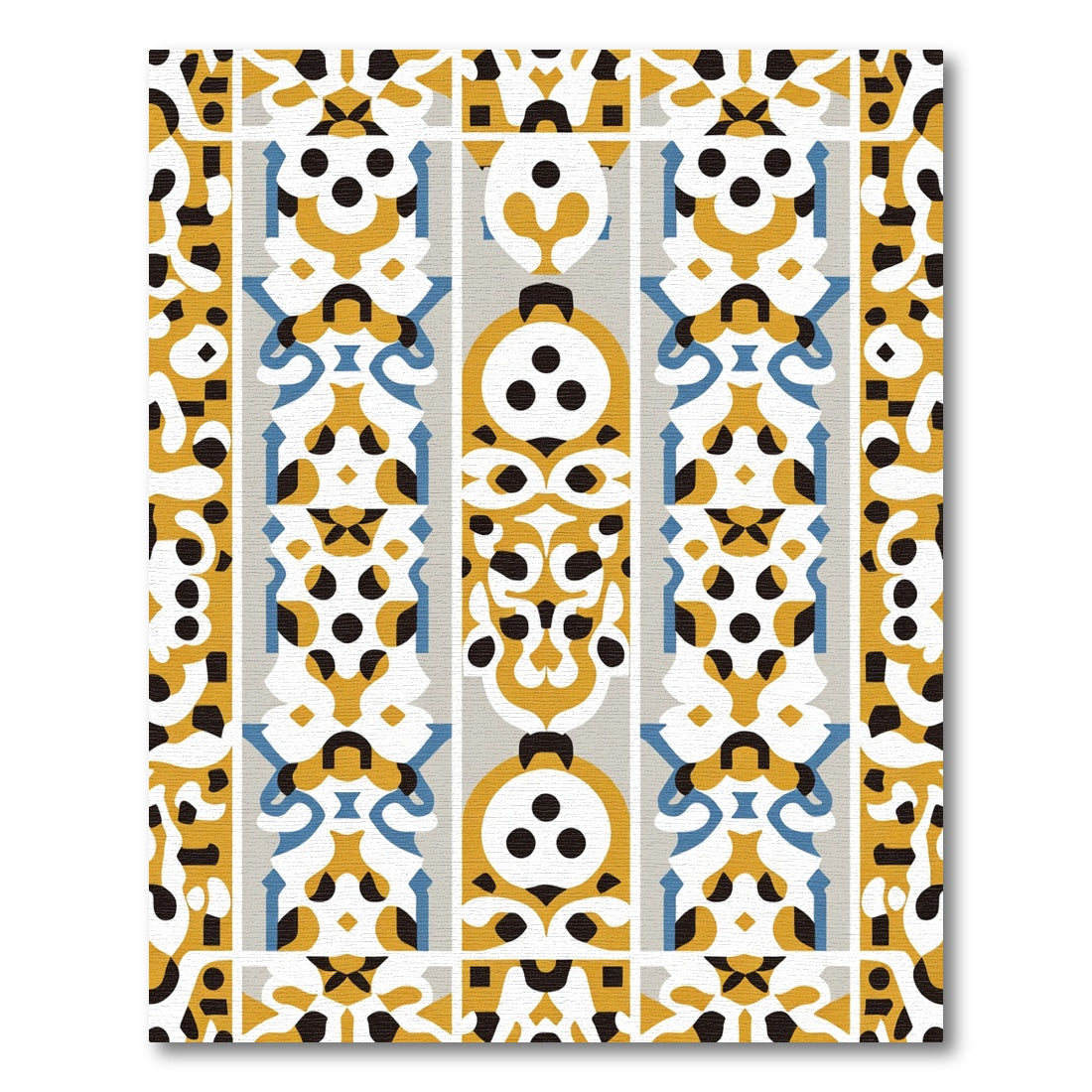 Geometric White Yellow Blue Columns Rug