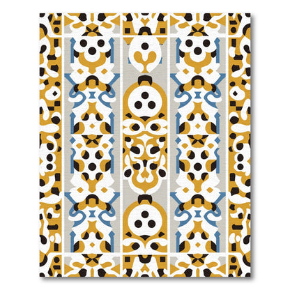 Geometric White Yellow Blue Columns Rug