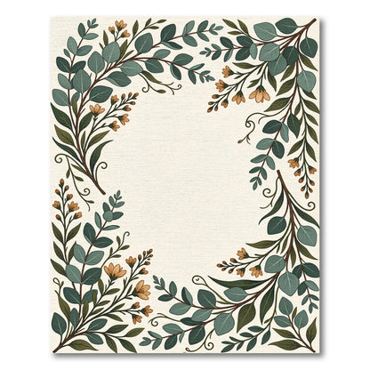 Earthy Green Floral Leaf Arrangement Rug