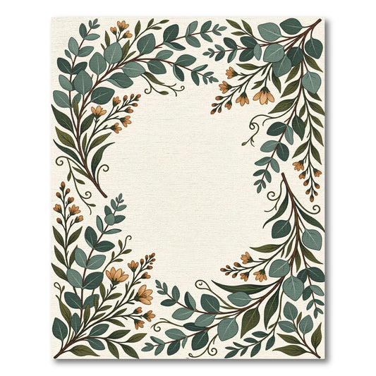 Earthy Green Floral Leaf Arrangement Rug