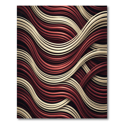 Crimson Cream Wavy Ribbon Composition Rug
