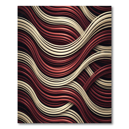 Crimson Cream Wavy Ribbon Composition Rug