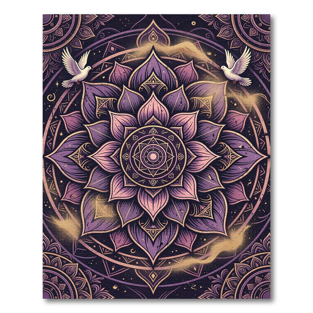 Purple Lotus Mandala with Twin Doves Rug