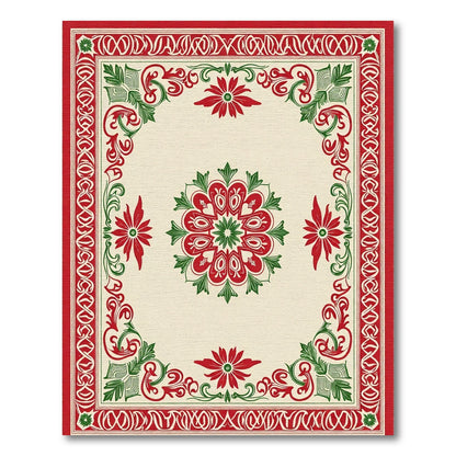 Classic Red Green Floral Mandala Rug