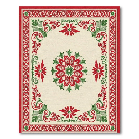 Classic Red Green Floral Mandala Rug