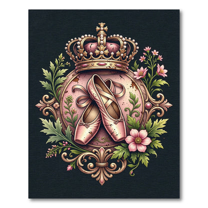 Pink Ballet Slippers Regal Crown Floral Emblem Rug