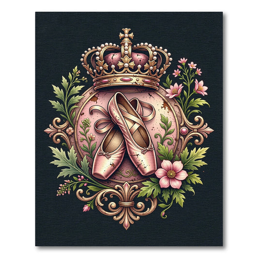 Pink Ballet Slippers Regal Crown Floral Emblem Rug