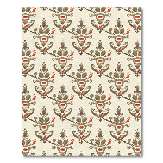 Brown Red Baroque Floral Ornament Rug