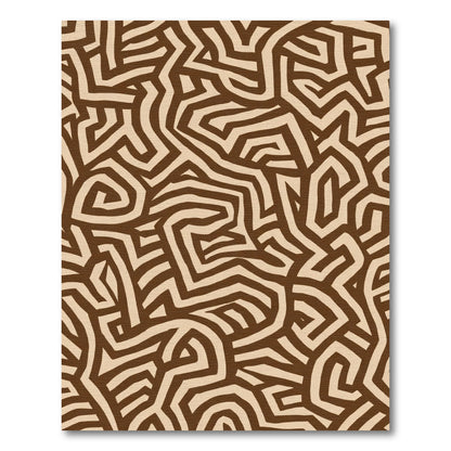 Brown Maze Abstract Line Rug