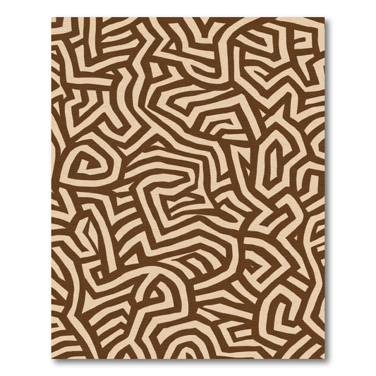 Brown Maze Abstract Line Rug