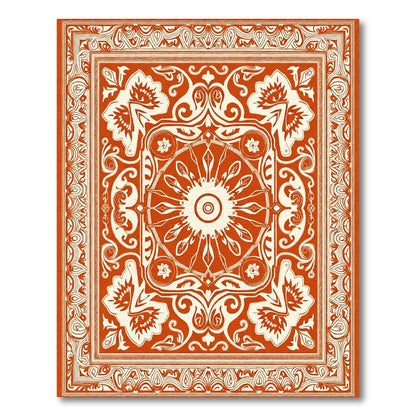 Rustic Orange Floral Medallion Border Rug