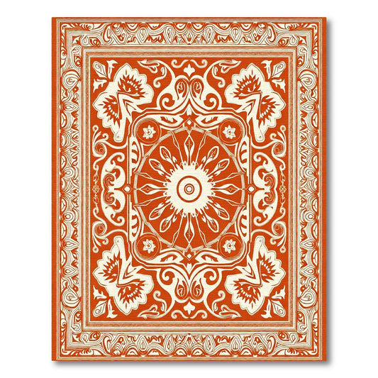 Rustic Orange Floral Medallion Border Rug