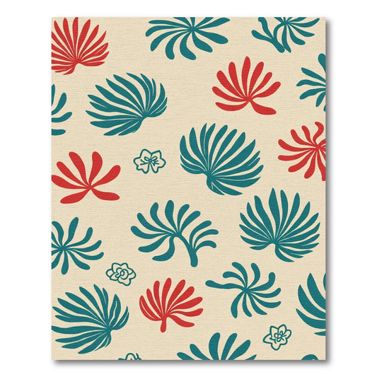 Red Teal Leaf Scatter Rug