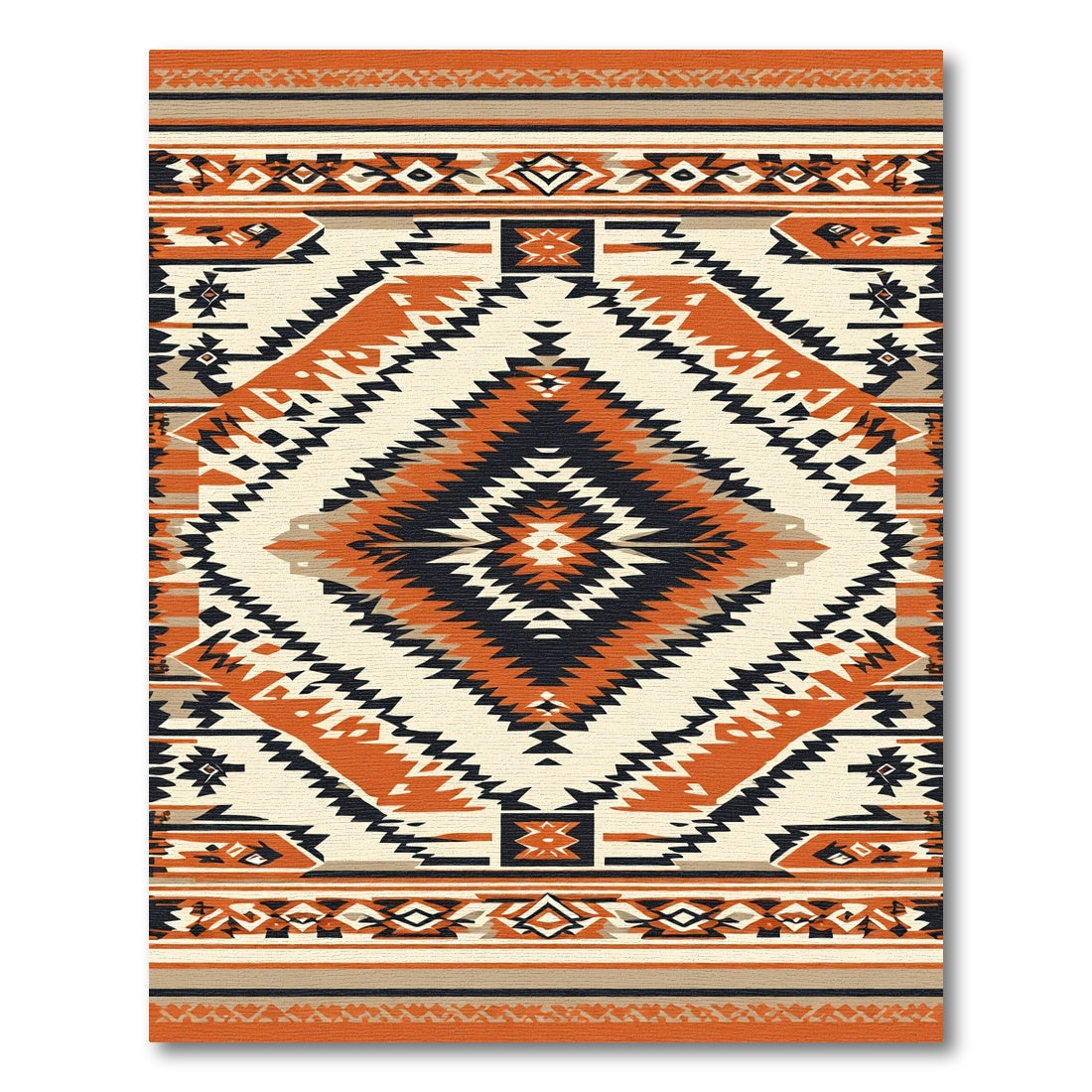 Orange Black Cream Diamond Tribal Rug