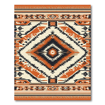 Orange Black Cream Diamond Tribal Rug
