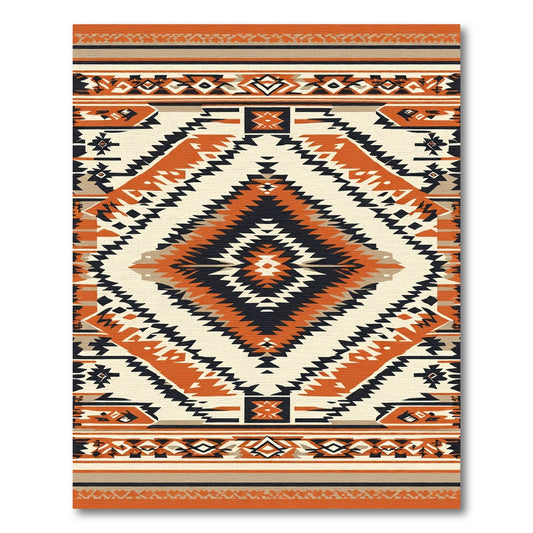 Orange Black Cream Diamond Tribal Rug