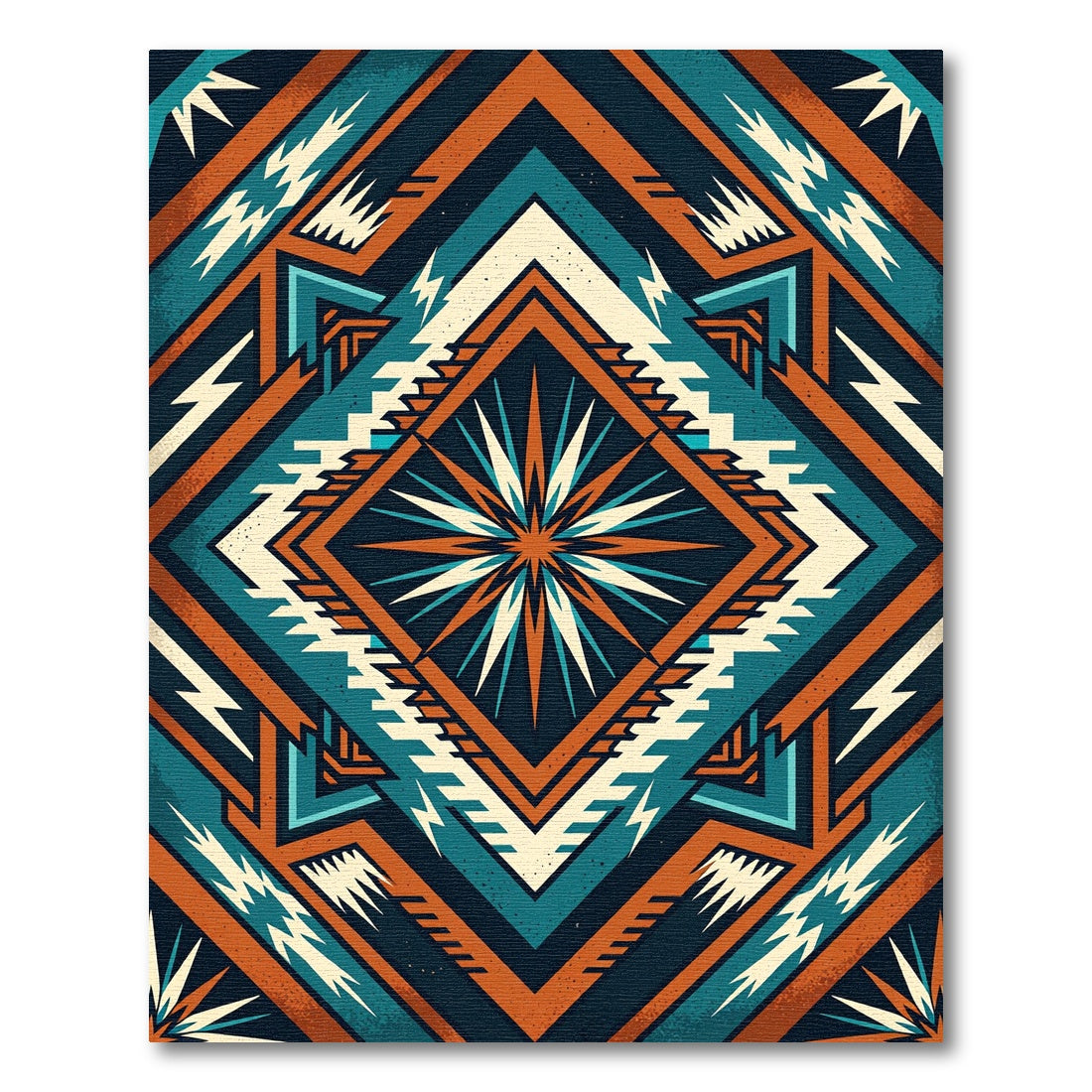 Teal and Burnt Orange Geometric Star Rug