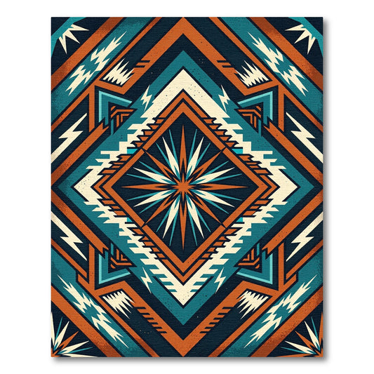 Teal and Burnt Orange Geometric Star Rug