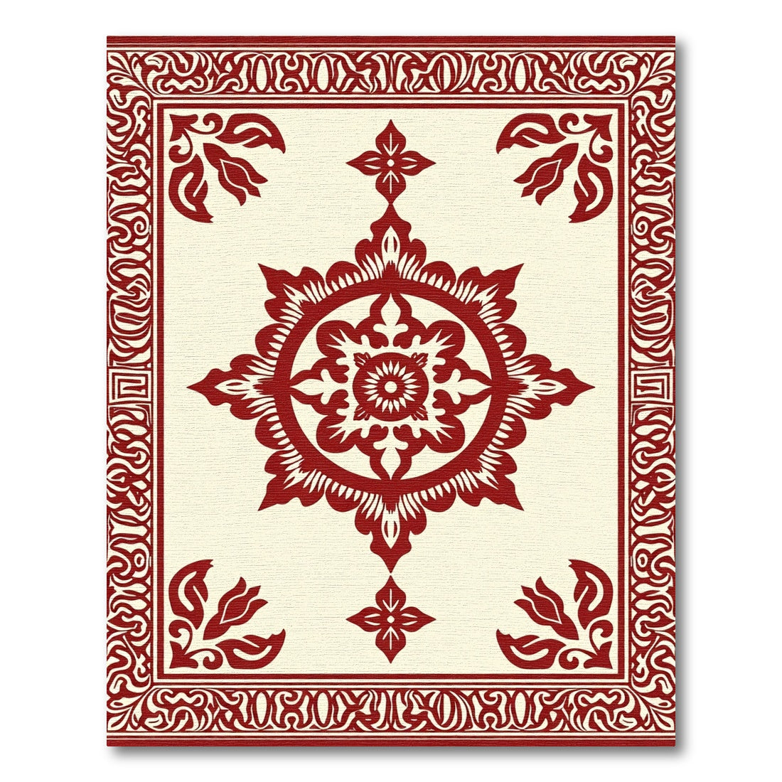 Crimson Medallion Floral Border Rug