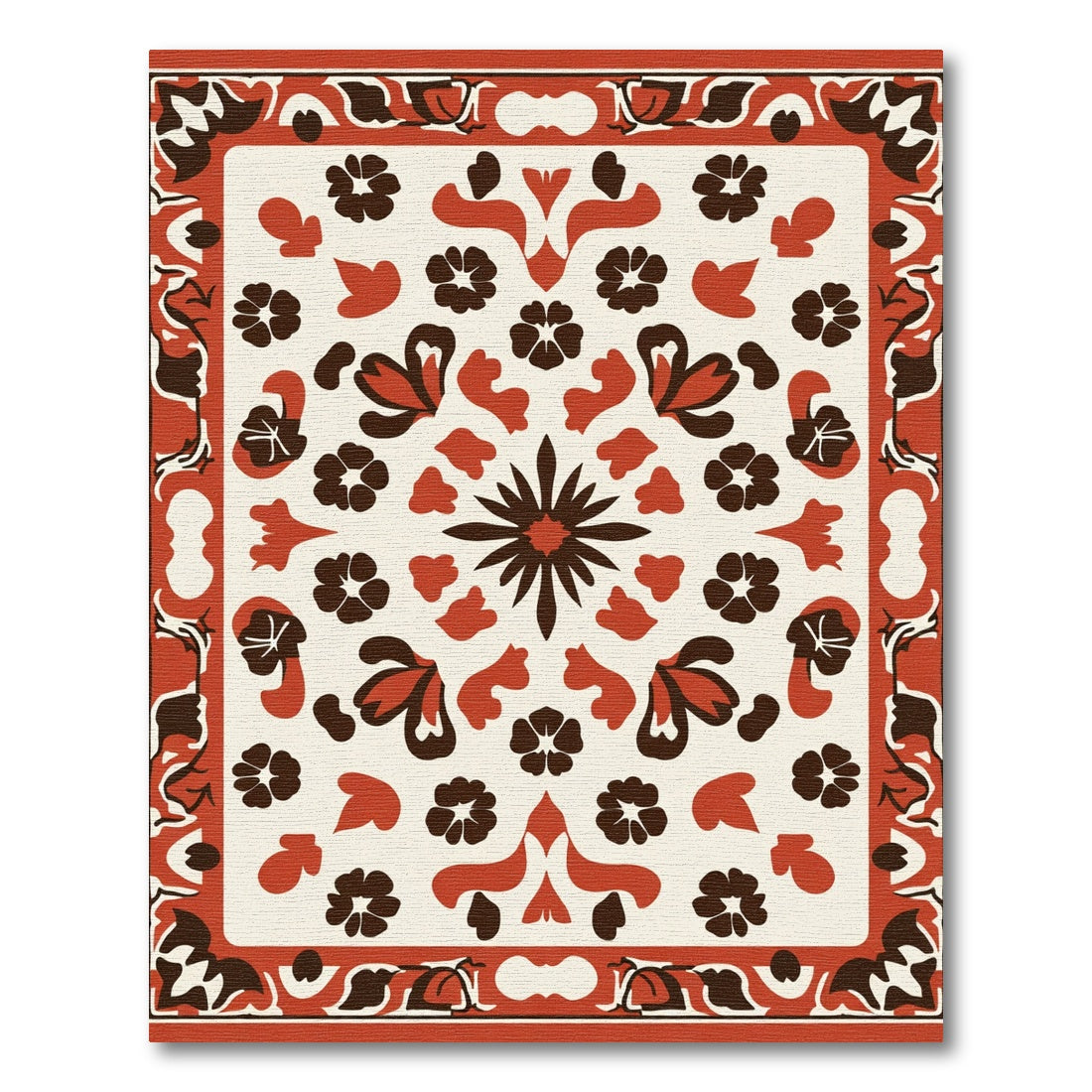 Terracotta Floral Medallion Border Rug