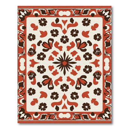 Terracotta Floral Medallion Border Rug