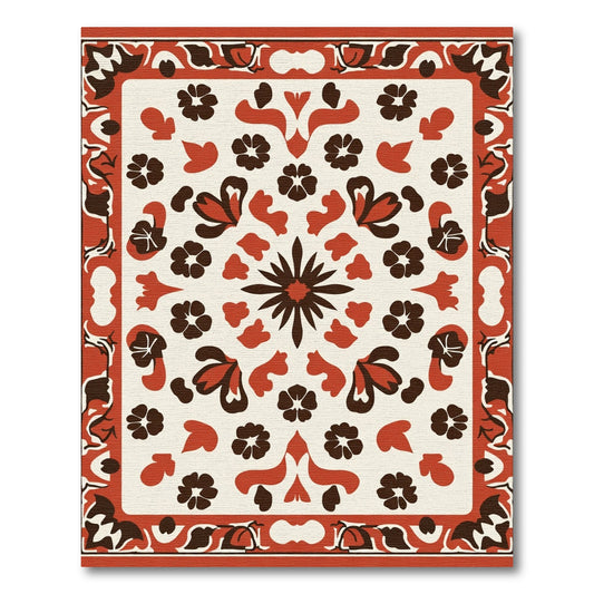Terracotta Floral Medallion Border Rug