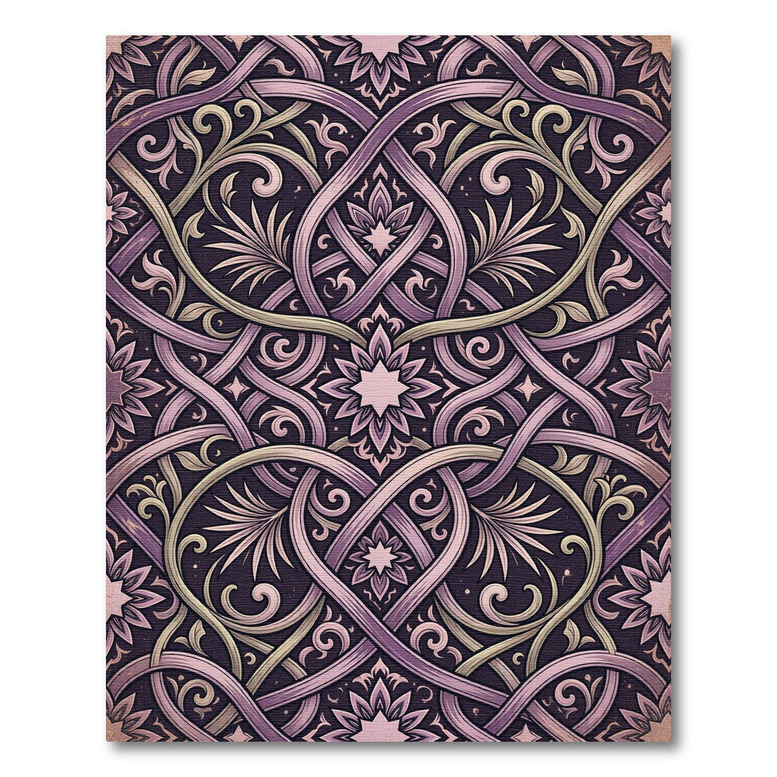 Ornate Mauve Damask Intertwined Floral Scroll Rug