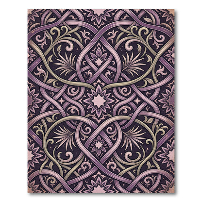 Ornate Mauve Damask Intertwined Floral Scroll Rug