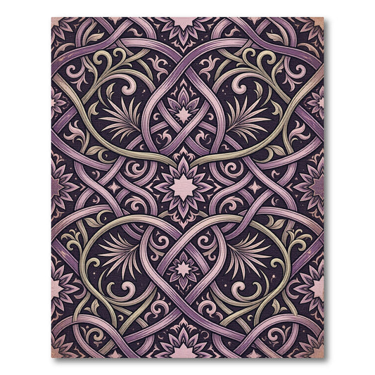 Ornate Mauve Damask Intertwined Floral Scroll Rug