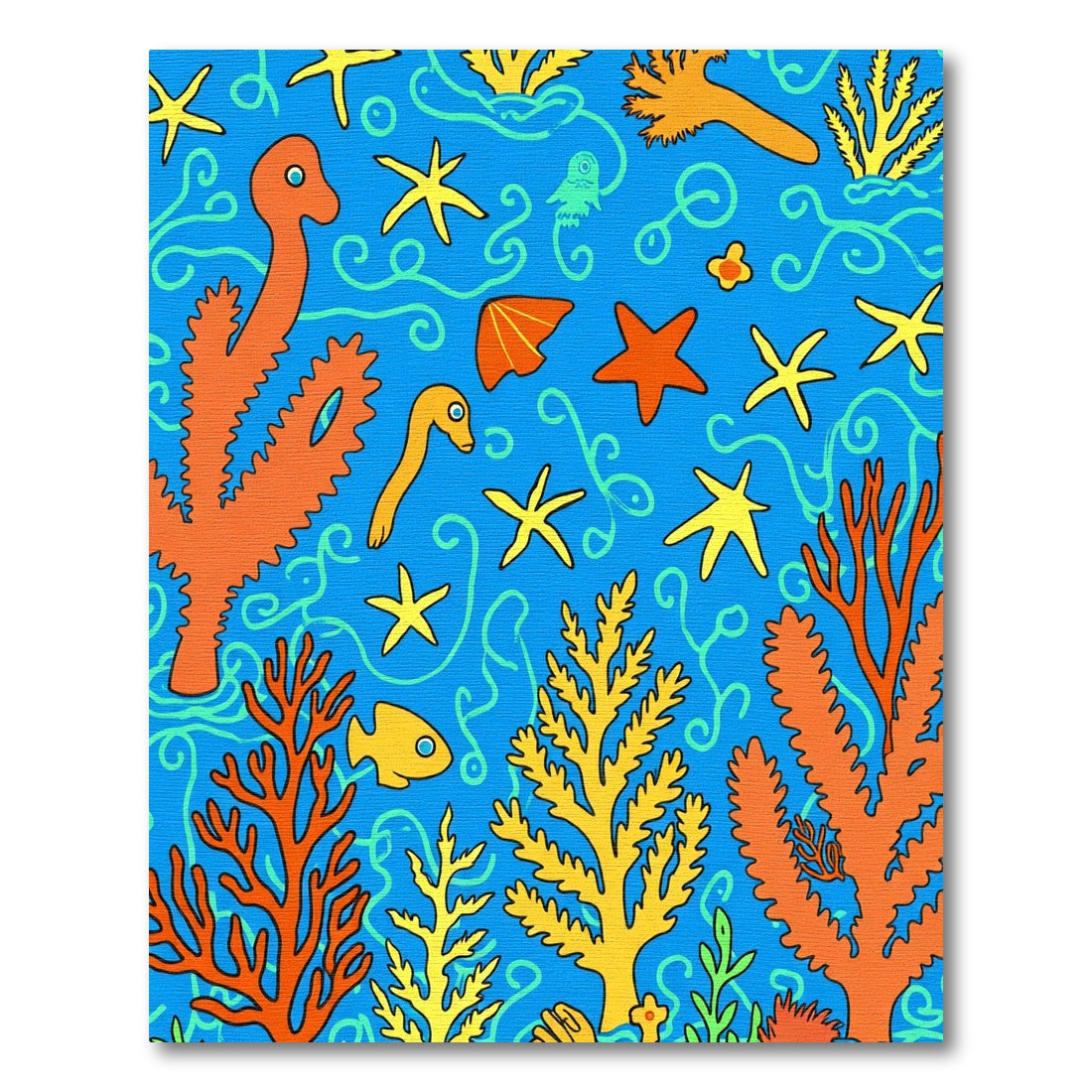 Bright Orange Yellow Coral Aquatic Life Rug