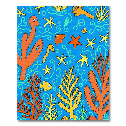 Bright Orange Yellow Coral Aquatic Life Rug