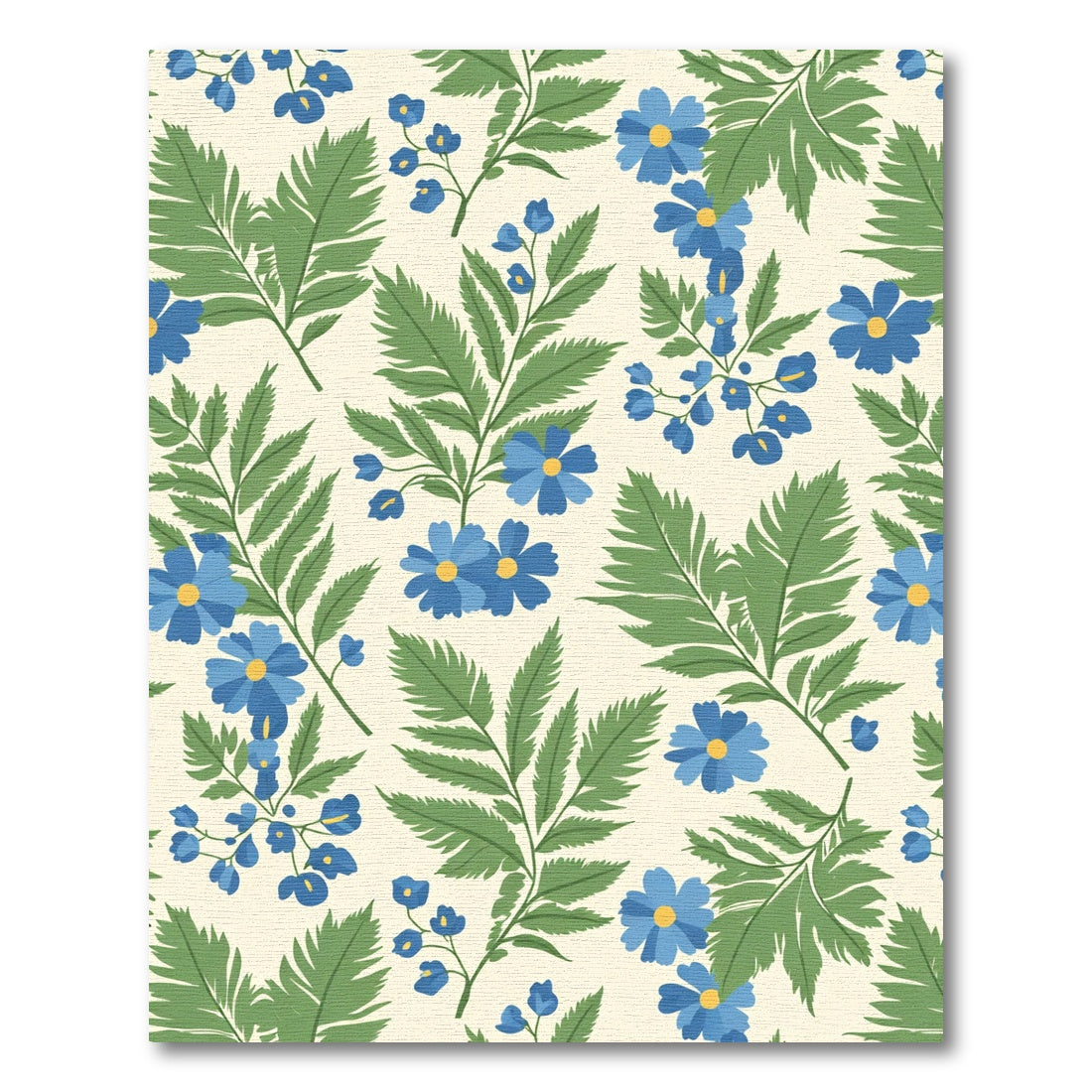 Blue Floral Fern Garden Rug