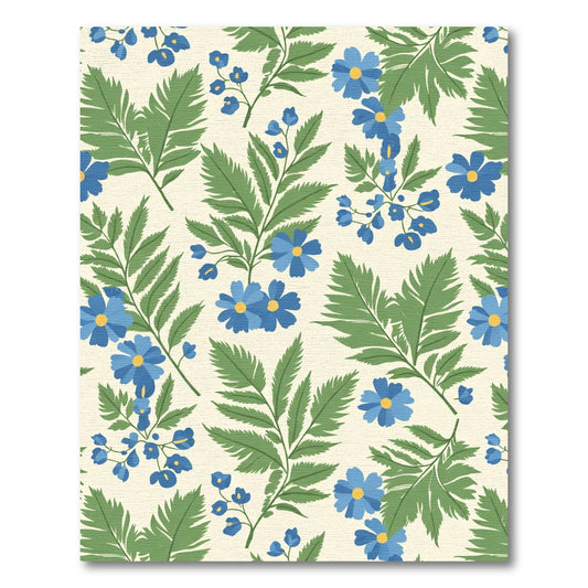 Blue Floral Fern Garden Rug
