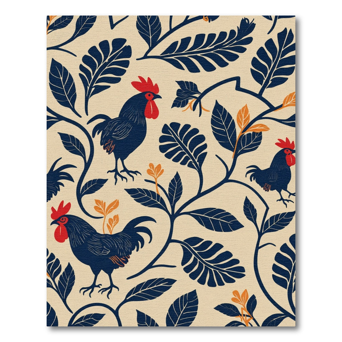 Dark Blue Rooster With Red Accents Rug