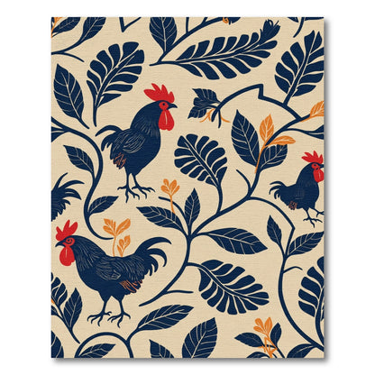 Dark Blue Rooster With Red Accents Rug